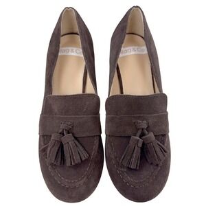 Rag & Co Tassel Block Heel Loafers Women Size 7 Round Toe Preppy Brown Suede